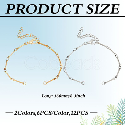 12Pcs 2 Colors 304 Stainless Steel Bar Link Chain Bracelet Making AJEW-MA00003-1