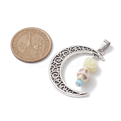 Halloween Synthetic Turquoise Skull Pendants PALLOY-JF02650-02-1
