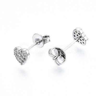 Brass Micro Pave Clear Cubic Zirconia Stud Earrings EJEW-T046-26P-NF-1