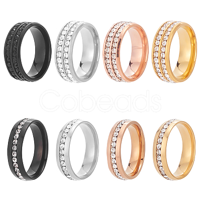 8Pcs 8 Styles Rhinestone Finger Rings Set RJEW-AN0001-19-1