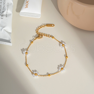 Stainless Steel Woven Flower Link Chain Bracelets for Women AC0915-3-1