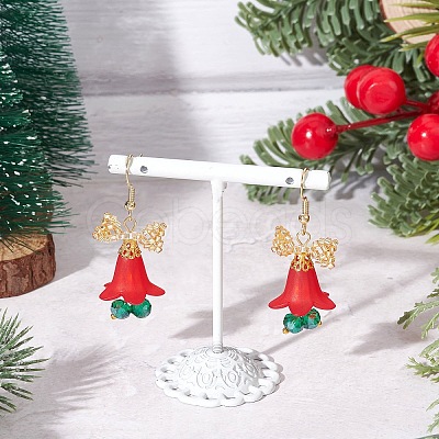 Christmas 304 Stainless Steel Flower Dangle Earrings EJEW-MZ00592-1