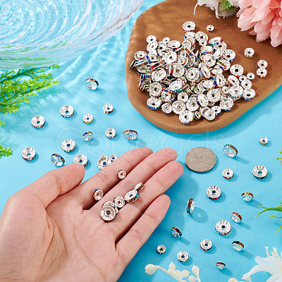 300Pcs 3 Styles Rondelle Brass Rhinestone Spacer Beads RB-TA0001-33P-1