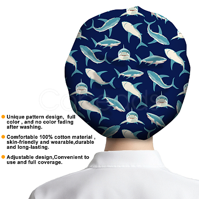 Cotton Adjustable Printed Bouffant Hats Working Caps for Women Men AJEW-WH0677-004-1