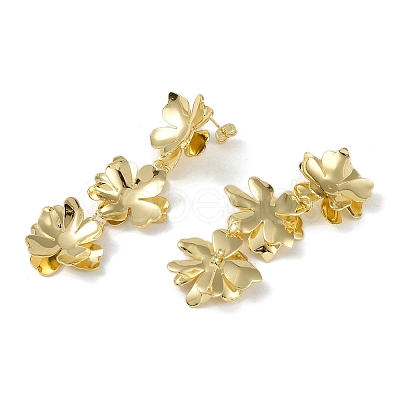 Triple Flower Brass Stud Earrings EJEW-K257-05G-1