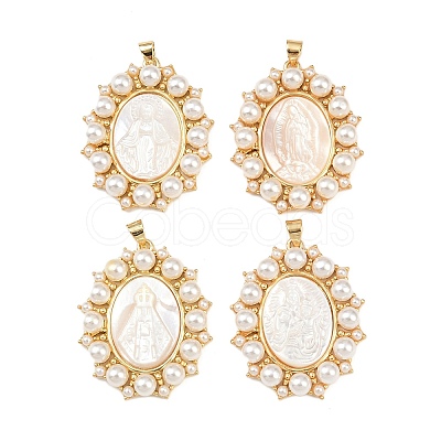 Natural White Shell Oval Pendants KK-F919-48G-1