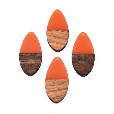 Transparent Resin & Walnut Wood Pendants RESI-N025-032-C07-1