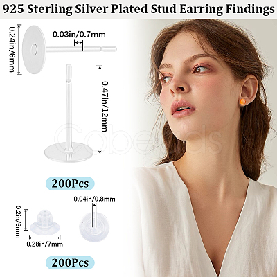 200Pcs 304 Stainless Steel Stud Earring Findings STAS-BBC0004-85C-1
