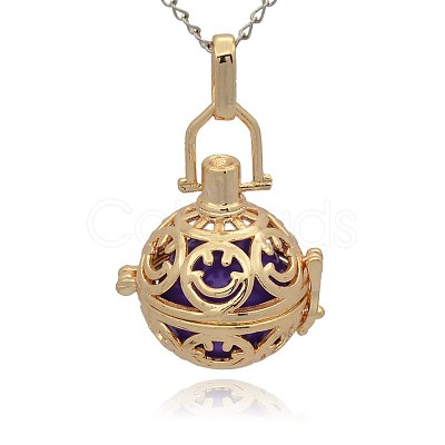 Golden Tone Brass Hollow Round Cage Pendants KK-J216-14G-1