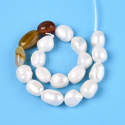 Natural Carnelian Nuggets & Natural Cultured Freshwater Pearl Beads Strands PEAR-N023-01A-03-1