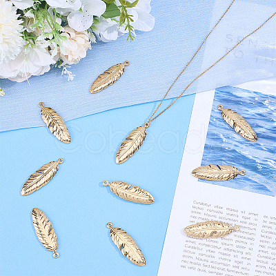 10Pcs 304 Stainless Steel Feather Pendants STAS-BBC0009-99-1