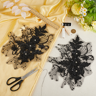 2Pcs Polyester Paillette Embroidered Cloth Sew on Patches PATC-CY0001-01B-1