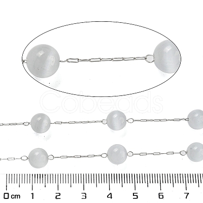 304 Stainless Steel with Glass Cat Eye Link Chains CHS-G038-08P-05-1
