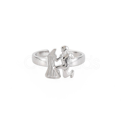 Non-Tarnish 304 Stainless Steel 12 Constellations/Zodiac Signs Open Cuff Ring for Women RJEW-S405-156P-I-1