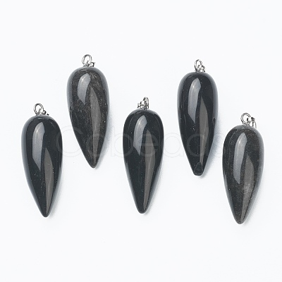 Natural Obsidian Pointed Pendants G-F705-01B-P-1