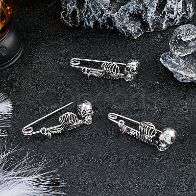 6Pcs Skeleton Halloween Zinc Alloy Brooch JEWB-FH0002-37AS-1
