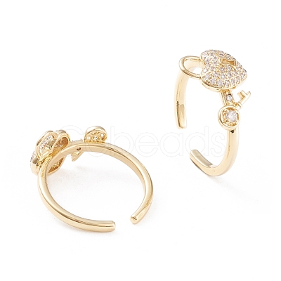 Brass Micro Pave Clear Cubic Zirconia Cuff Rings RJEW-F102-05G-1