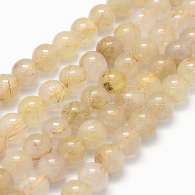 Grade AB+ Natural Gold Rutilated Quartz Beads Strands G-I206-33-8mm-1