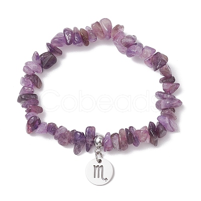Natural Amethyst Chip Beaded Stretch Bracelets BJEW-JB11133-10-1