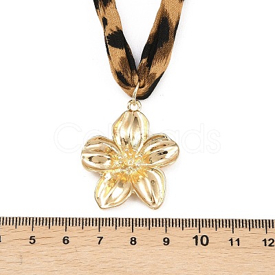 Alloy Flower Pendant 2-Strand Leopard Print Polyester Cord Necklaces for Women NJEW-A066-05G-1