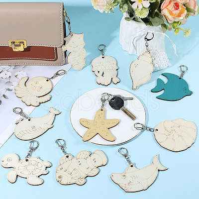 44Pcs 11 Style Wood Pendant Decorations HJEW-PH02316-1