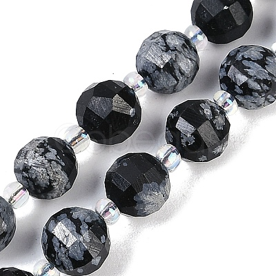 Natural Snowflake Obsidian Beads Strands G-G182-B35-03-1