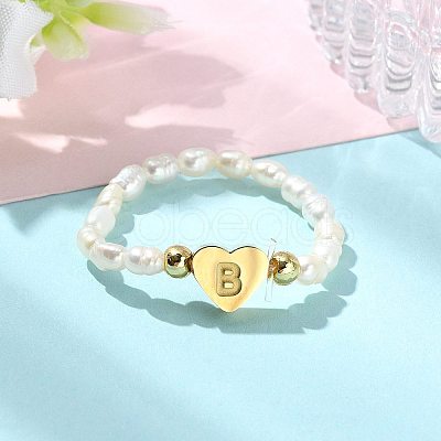 Natural Freshwater Pearl & 304 Stainless Steel Bead Finger Rings RJEW-FS00001-02-1