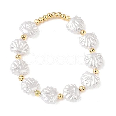Brass & Plastic Beaded Stretch Bracelets for Women BJEW-F515-09G-1