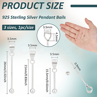 3Pcs 3 Styles 925 Sterling Silver Pendant Bails STER-BC0002-94P-1