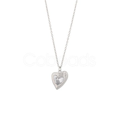 304 Stainless Steel Pave Clear Cubic Zirconia Pendant Necklaces STAS-OY018-21P-1