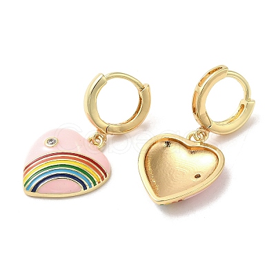 Heart with Rainbow Golden Brass Dangle Hoop Earrings EJEW-L268-042G-01-1