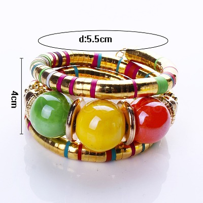 Alloy & Iron & Resin Round Beaded Bangles for Women FS-WG7222A-03-1