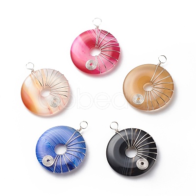 Natural Striped Agate/Banded Agate Pendants PALLOY-JF01818-02-1