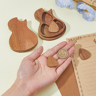 Wooden Guitar Pick Box with 3Pcs Picks CON-WH0089-73-1