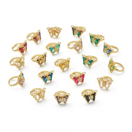 Adjustable Brass Micro Pave Clear Cubic Zirconia Finger Rings ZIRC-I050-13G-1