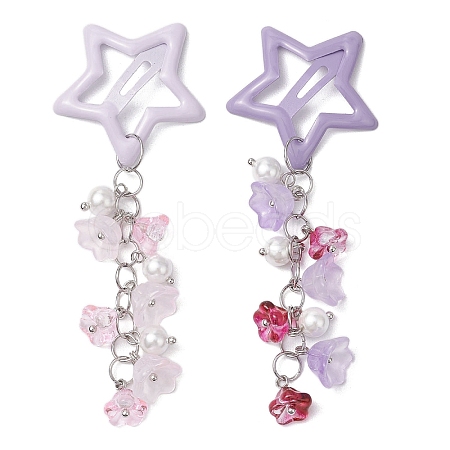 2Pcs Glass Beads and Alloy Star Snap Hair Clips PHAR-JH00123-1