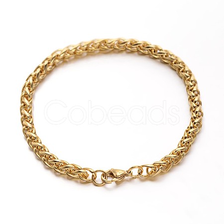 304 Stainless Steel Wheat Chains Bracelets BJEW-O091-04G-1