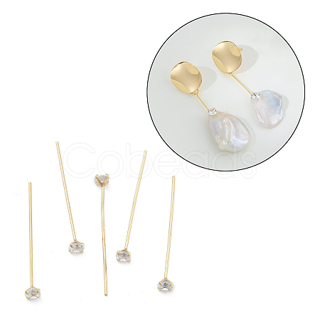 Brass Micro Pave Clear Cubic Zirconia Head Pins KK-M306-09G-03-1