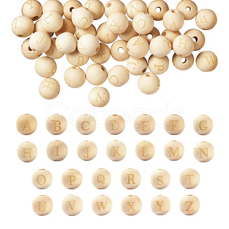 104Pcs 26 Style Unfinished Natural Wood European Beads WOOD-LS0001-03-1