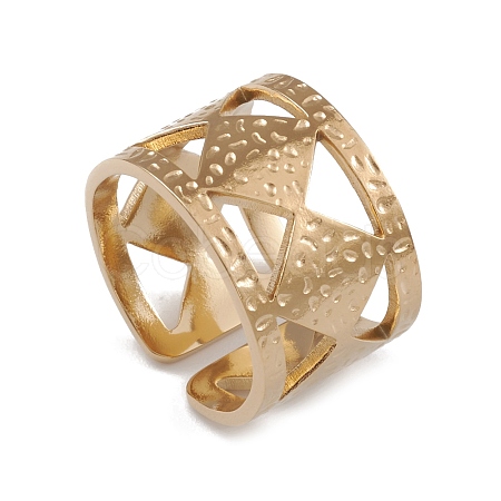 Ion Plating(IP) 304 Stainless Steel Rhombus Open Cuff Rings for Women RJEW-G285-31G-1