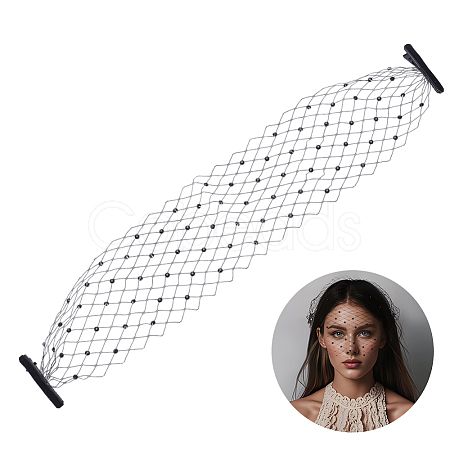 Vintage Polyester Rhinestone Mesh Face Veils for Women AJEW-WH0596-182B-1