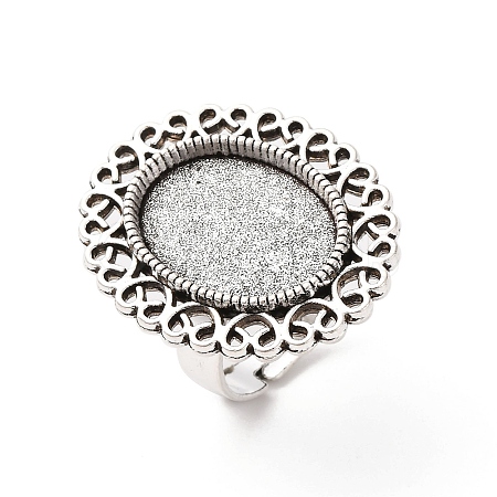 Vintage Adjustable Iron Flower Finger Ring Components Alloy Cabochon Bezel Settings PALLOY-O036-21AS-1