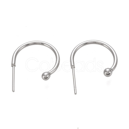 Tarnish Resistant 304 Stainless Steel C-shaped Hoop Circle Ball Stud Earrings STAS-K204-04P-1