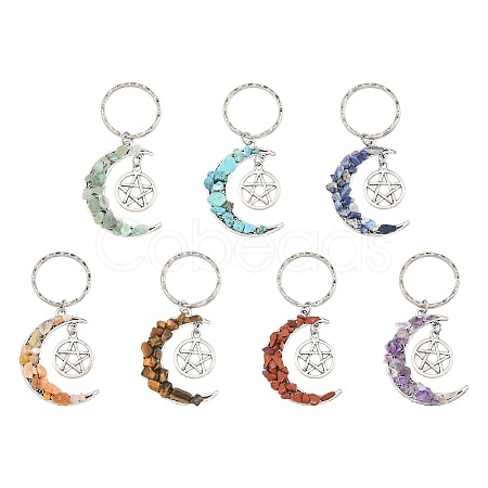 7Pcs Natural & Synthetic Mixed Stone Moon Keychains KEYC-FS00043-1