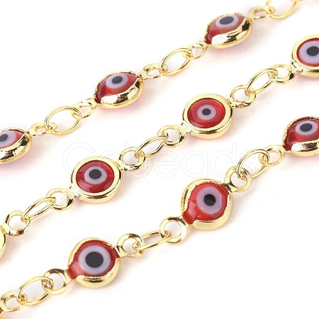 3.28 Feet Handmade Evil Eye Lampwork Link Chains X-CHC-F009-01A-G03-1