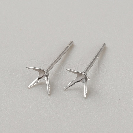 Rhomdium Plated 925 Sterling Silver Stud Earring Findings LS-STER-WH0009-15C-P-1