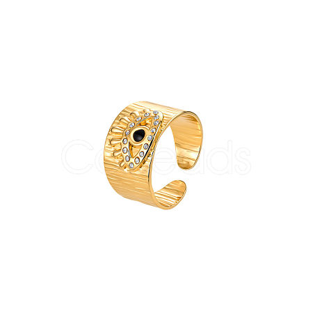 304 Stainless Steel Rhinestone Cuff Open Rings for Women CV9797-1-1