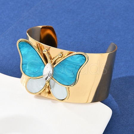 304 Stainless Steel Acrylic Cuff Bangles for Women BJEW-A049-05G-02-1
