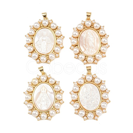 Natural White Shell Oval Pendants KK-F919-48G-1
