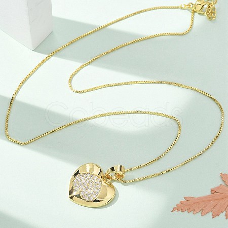 Brass Micro Pave Clear Cubic Zirconia Pendant Necklaces for Women LS-NJEW-M084-02G-03-1